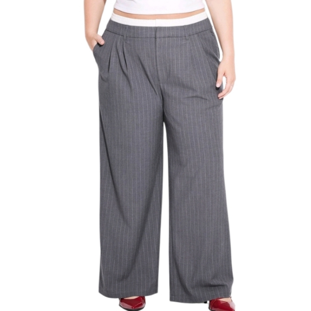 HIGH RISE WIDE-LEG PINSTRIPE TROUSER SZ XL NWT